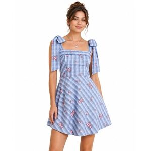 Francesca's Annie Bow Strap Floral Mini Dress Blue Size XL New With Tags